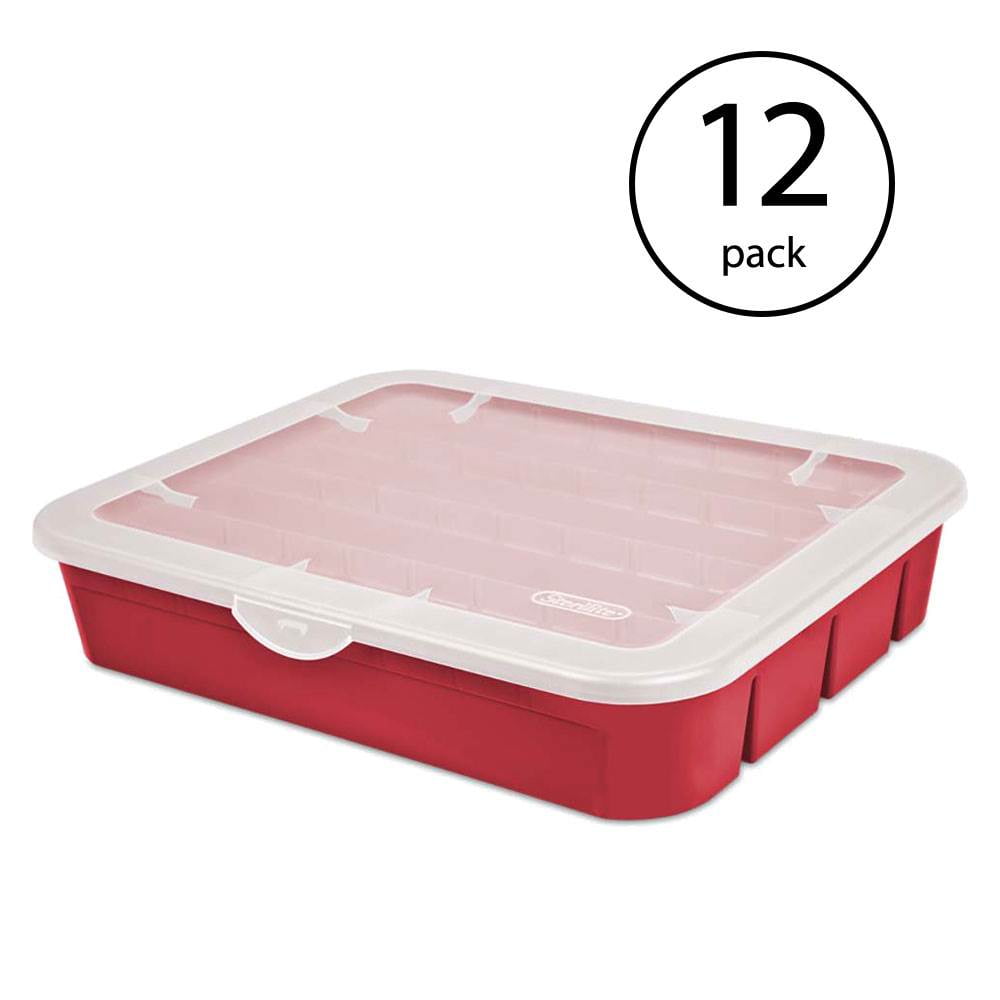 Sterilite 20 Compartment Christmas Holiday Ornament Storage Box, Red (12  Pack)