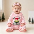 thumbnail image 2 of CAICJ98 My First Christmas Boy Girl Outfit Long Sleeve Christmas Tree Romper Jumpsuit with Headband Newborn Infant One Piece Winter Clothes,Size 3-6 Months, 2 of 9