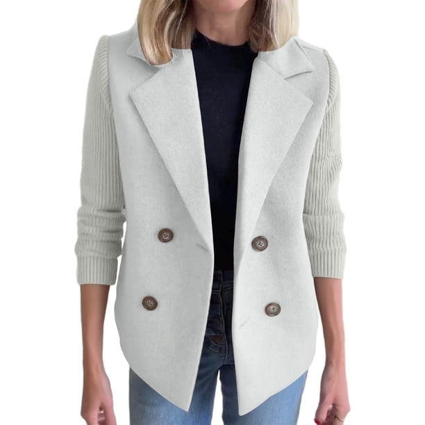 Abrigo y chaquetas informales sin capucha de manga larga para mujer, moda de otoño e invierno, cuello de traje, abrigo pequeño de lana de color liso, ropa de mujer, abrigo/chaqueta informal sin capuch