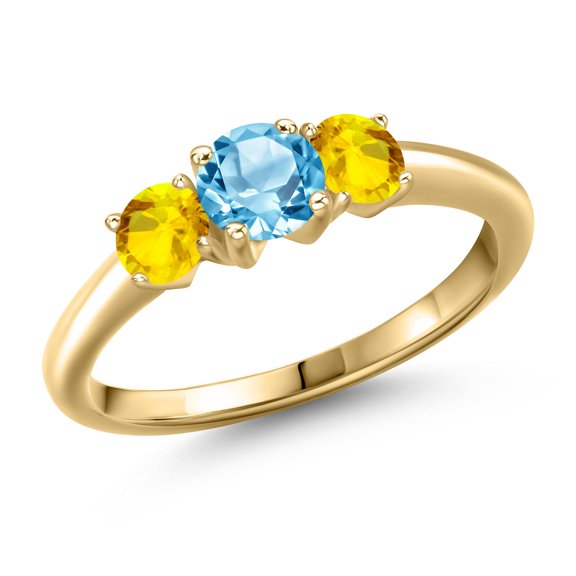 Gem Stone King 10K Yellow Gold Swiss Blue Topaz and Yellow Sapphire Engagement Ring for Women | 1.37 Cttw | Round 5MM | Gemstone November Birthstone | Size 6
