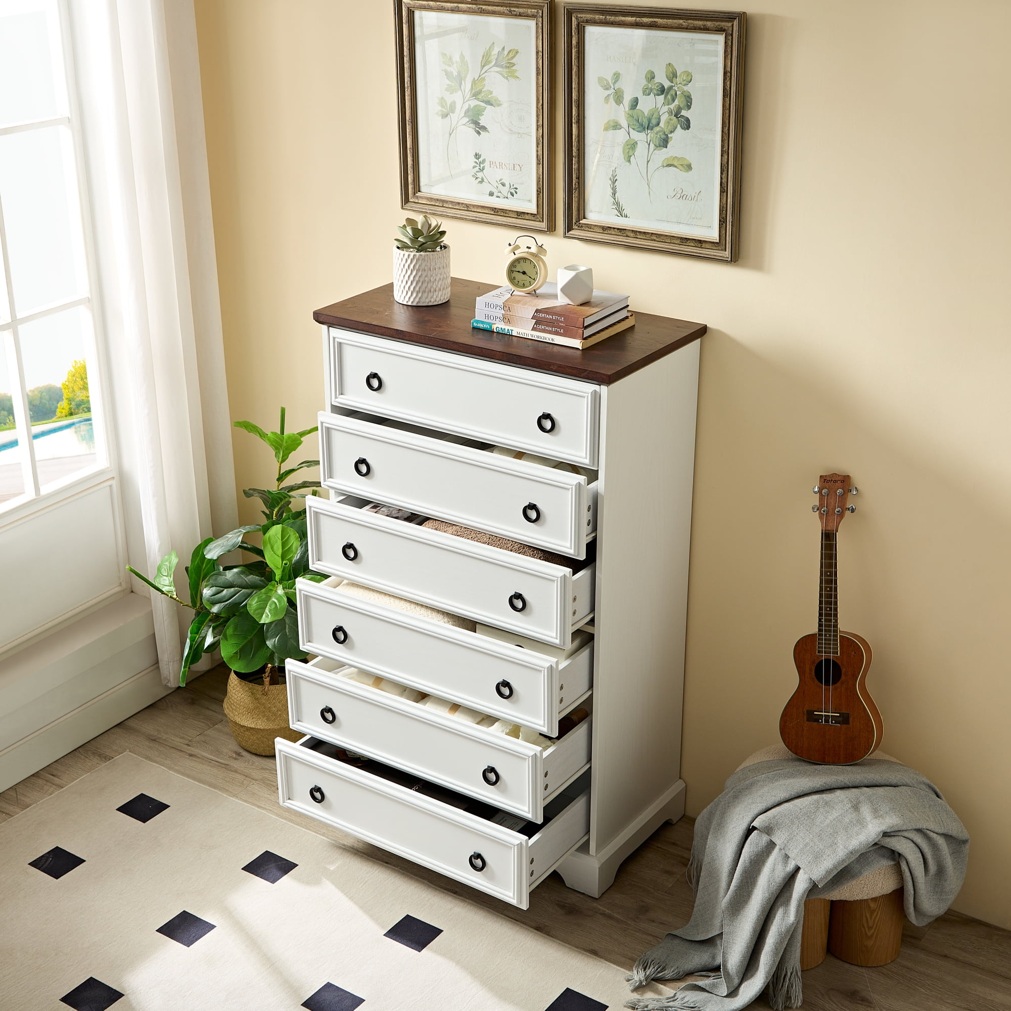 Leumius Modern 6 Drawer Dresser for Bedroom,Tall Chest of Drawers Closet Organizers & Storage Clothes for Living Room,Hallway,White