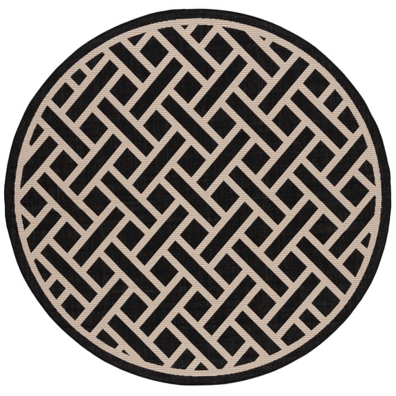 SAFAVIEH Courtyard Janey Bordered Indoor/Outdoor Area Rug, Black/Light Beige, 6'7" x 6'7" Round