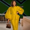 thumbnail image 2 of AURA Plus Size 2 Piece Pants Set Puff Sleeve Long Sleeve Top Wide Leg Trousers Elegant Summer Commuter Outfit, 2 of 4