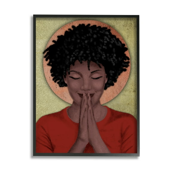 Stupell Industries Hopeful Woman in Prayer Geometric Sun Shape World Cultures Painting Black Framed Art Print Wall Art, 24 x 30