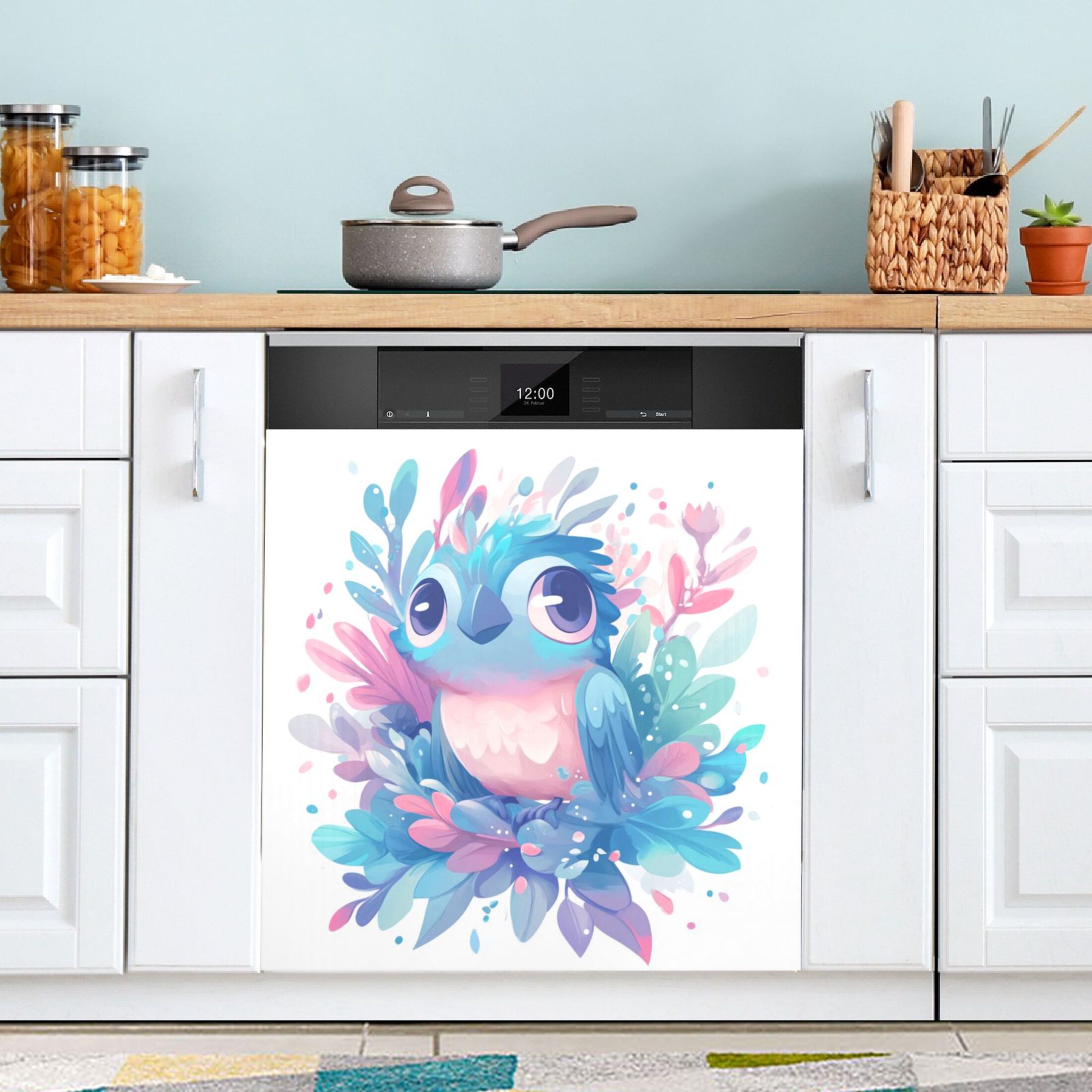Dishwasher Magnetic Sticker 23x26 Inch Refrigerator Magnetic Sticker Washing Machine Magnetic Sticker Kitchen Panel Magnetic Sticker Home Decor Big Eyed Blue Owl