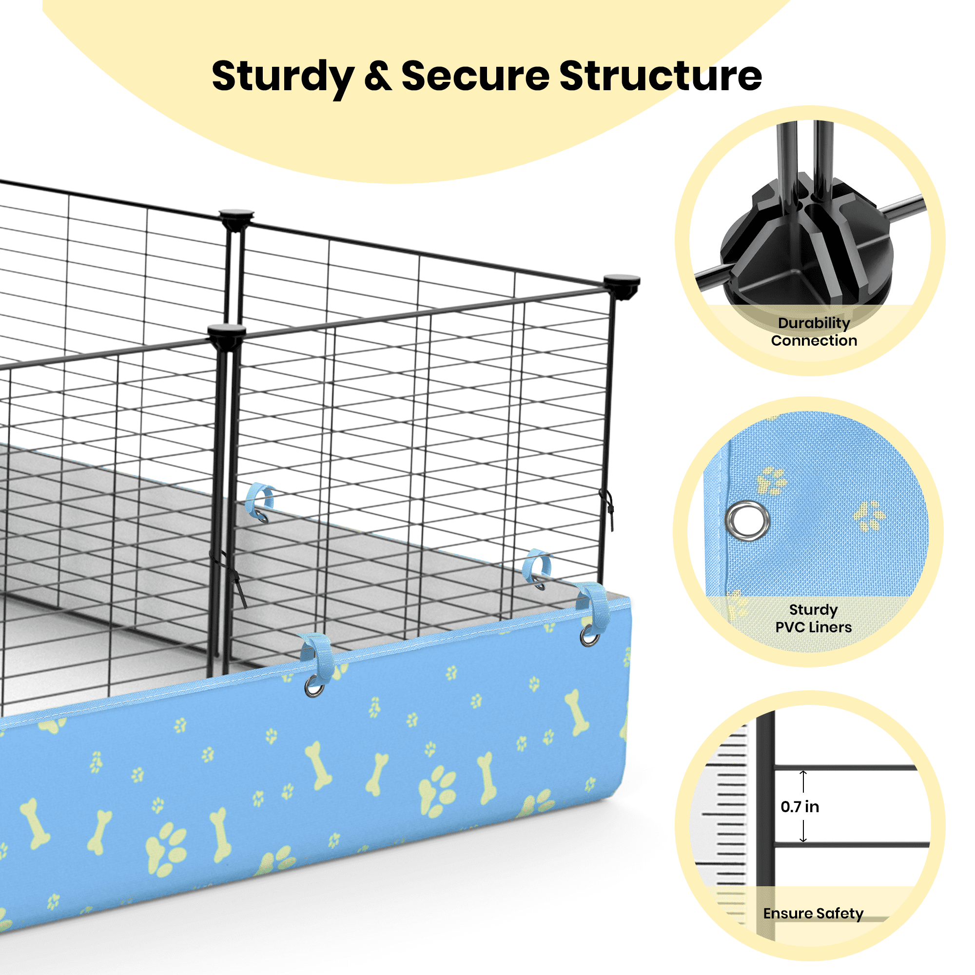 Luxmo Guinea Pig Cage, Indoor C&C Rabbit Kitten Small Animal Cage with Waterproof Liner, Loft and Partition for Rabbit, Chinchilla and Hamster, Habitat Fence Playpen with 25PCS Pannels