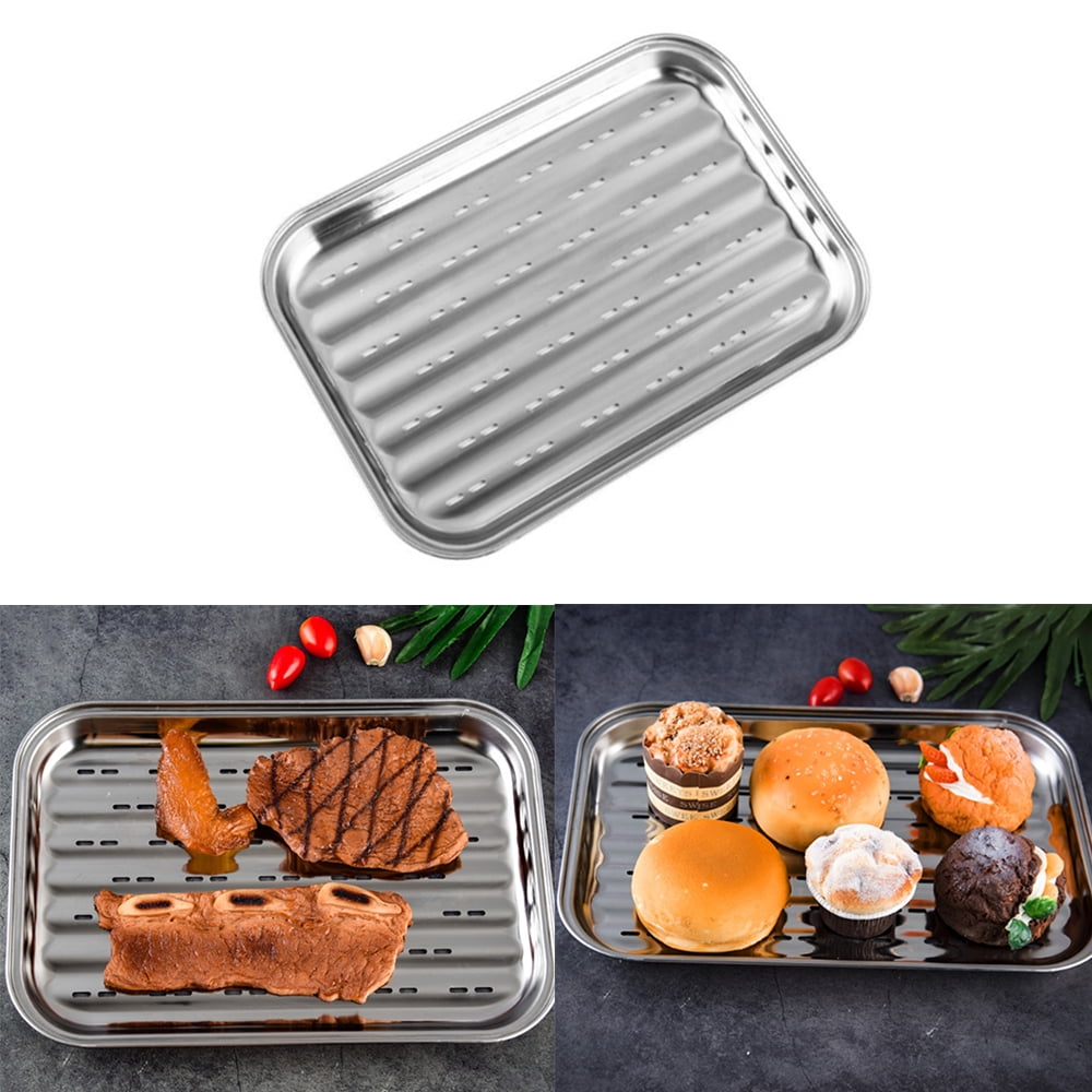 Stainless Steel Rectangular Plate, Barbecue Grilled Fish Tray BBQ Food