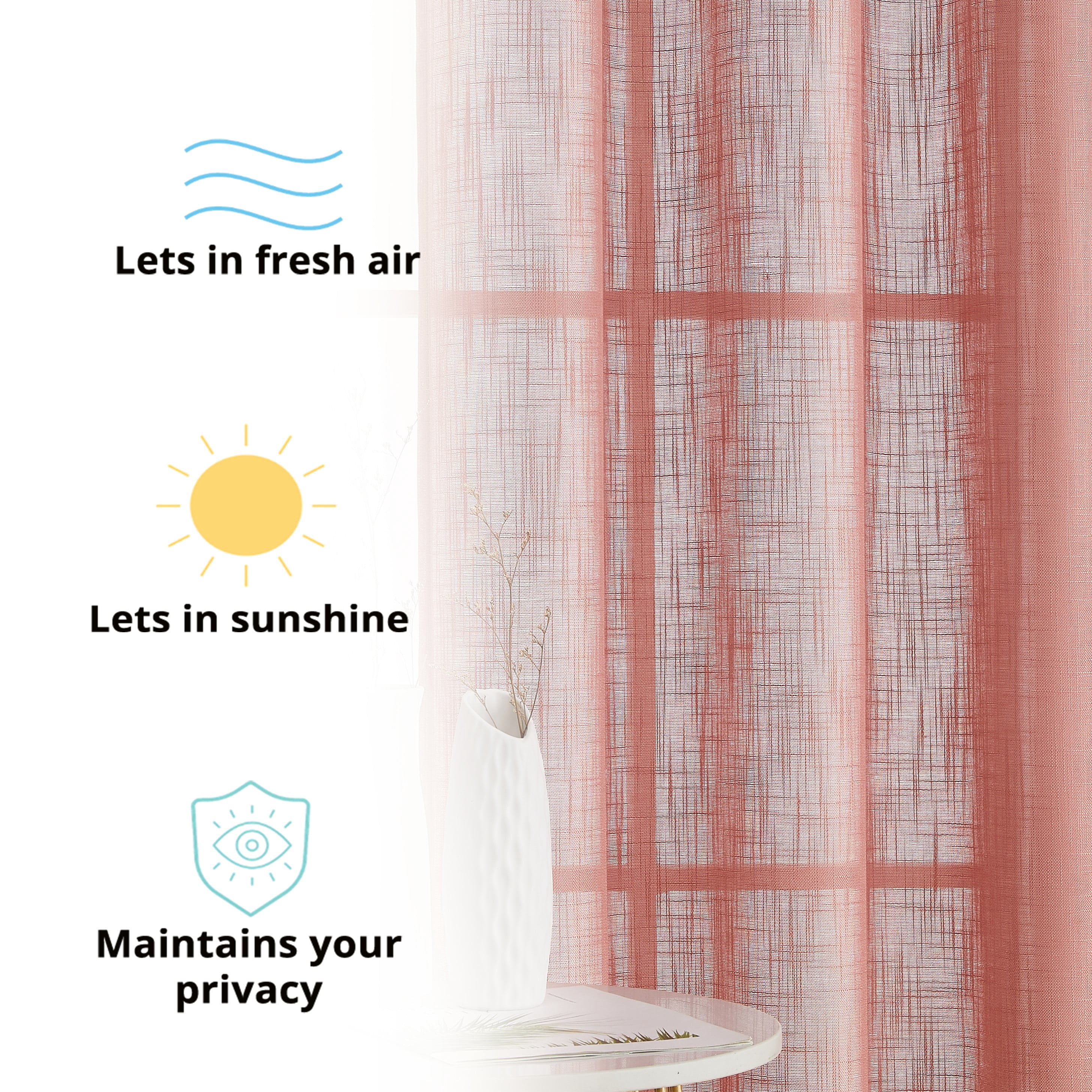 THD Serena Faux Linen Textured Semi Sheer Privacy Light Filtering Transparent Window Grommet Thick Curtains Drapery Panels for Bedroom & Living Room, 2 Panels