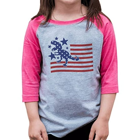 

7 ate 9 Apparel Girls Patriotic 4th of July Shirt - Dinosaur Flag Dino USA Pink Shirt 18 Months