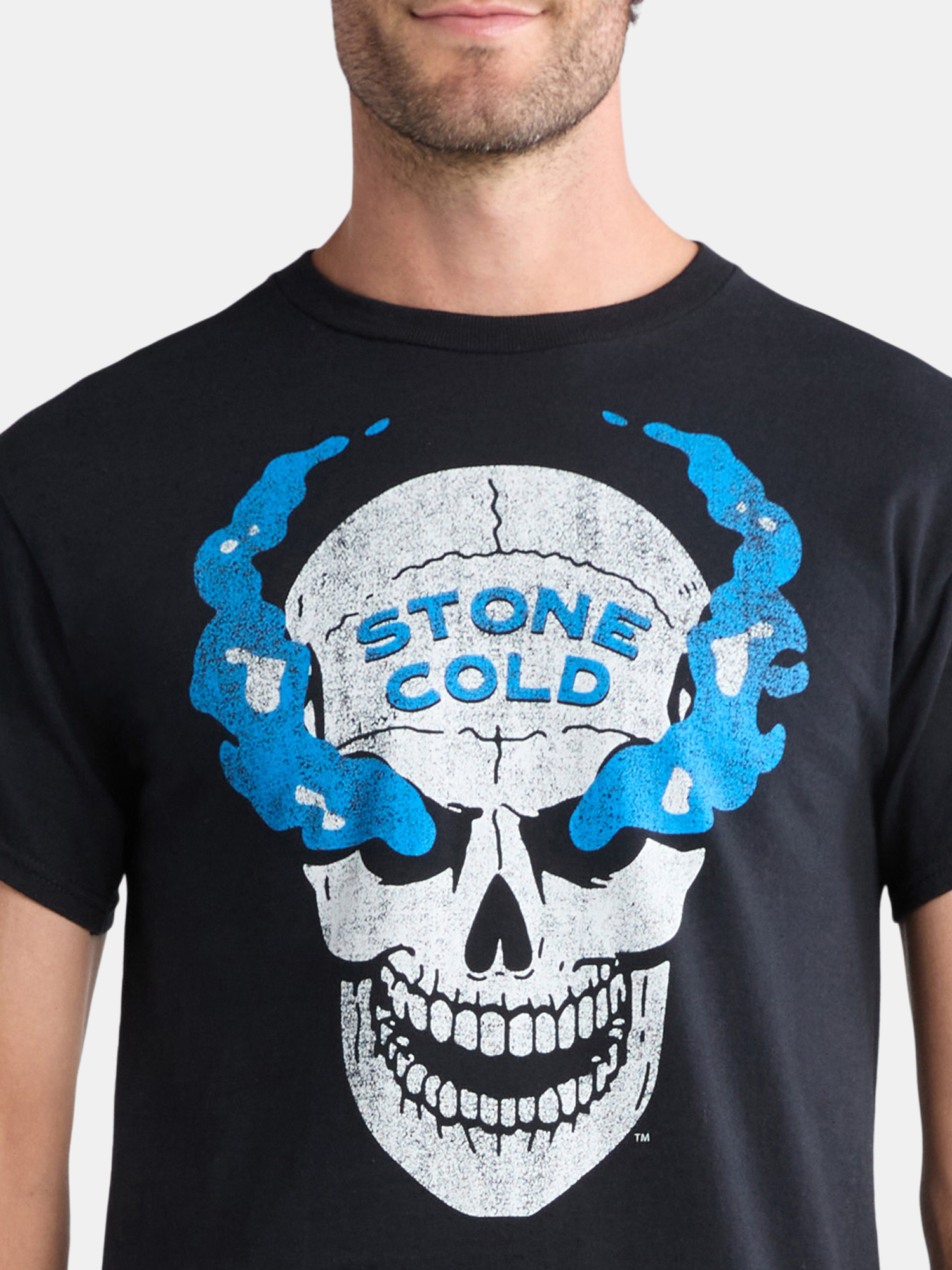 WWE Men's and Big Men's Stone Cold Blue Smoke Skull Graphic Tee, Sizes S-3XL