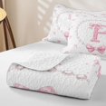 thumbnail image 4 of Manfei Pink P Personalized Initial Bed Spread Queen for Girls,Cute Bow Tie Bling Pearl Print Queen Coverlet Set for Teens Women, 4 of 7