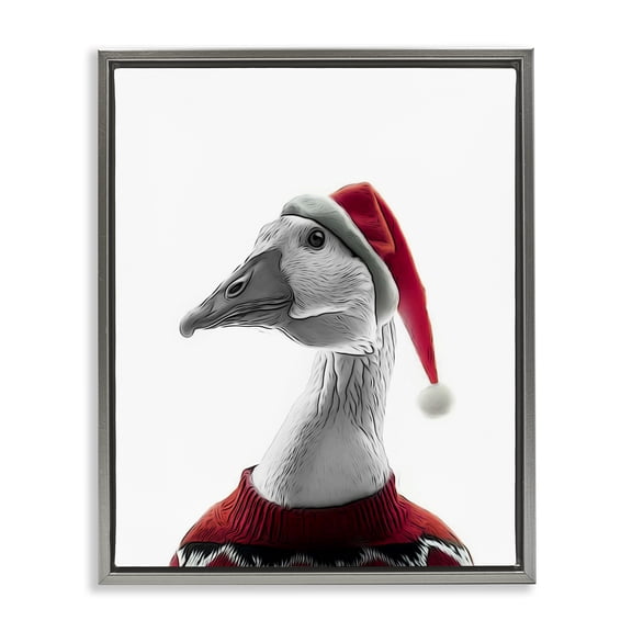 Stupell Industries Cottage Duck in Santa Hat Gray Floating Frame Canvas Art, 25 x 31, by Annalisa Latella