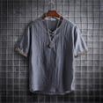 thumbnail image 3 of FRSASU Men's Boho Cotton Linen Shirt Short Sleeve Loose Ethnic Style Tee Casual Summer Beach Lightweight Vintage V-Neck T-shirts Gray, 3 of 6
