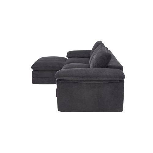 104" U Shape Cloud Couch with Movable Ottoman, Chenille Deep Seat Sofa with Soft Pillows, Black