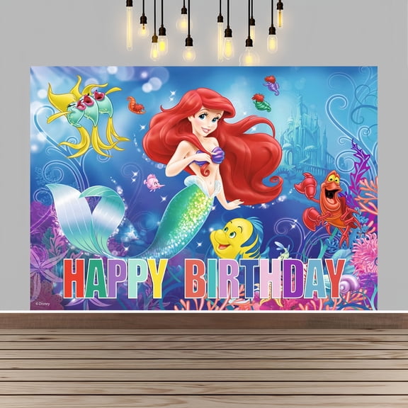 Mermaid Happy Birthday Anime Cartoon Theme Backdrops Banner Birthday Party Decor Supplies(5x3ft)