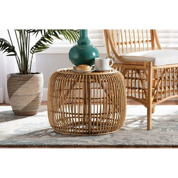 Baxton Studio Maverick Modern Bohemian Natural Brown Rattan End table
