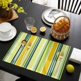 thumbnail image 3 of Yellow Green Stripe Placemats Set of 12, Modern Abstract Art Vertical Striped Placemats for Dining Table, Place Mats for Kitchen Tabletop, Waterproof Wipeable Dining Table Mats Set, 3 of 9