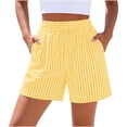 thumbnail image 3 of Women's Soft Fabric Loose Fit Shorts with Pockets, Elastic Waist Drawstring Shorts, Casual Sporty Athletic, Double Side Pockets, Summer Lounge Running Fitness | TruHer,Yellow L, 3 of 6