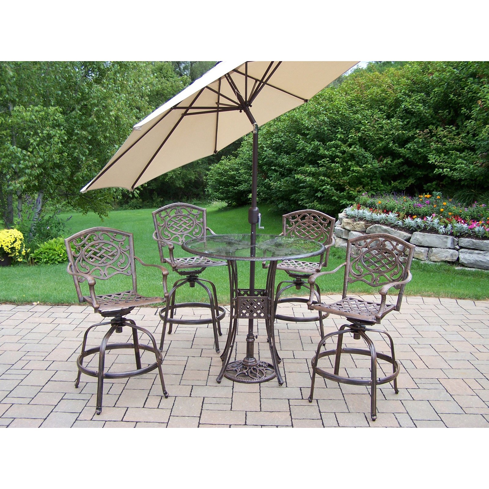 Oakland Living Hummingbird Glass Top Bar Height Dining Set