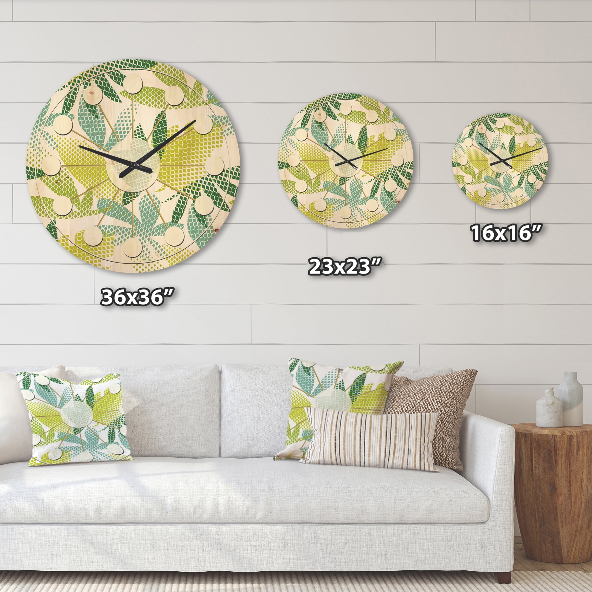 Designart 'Tropical Botanicals On White II' Mid-Century Modern Wood Wall Clock
