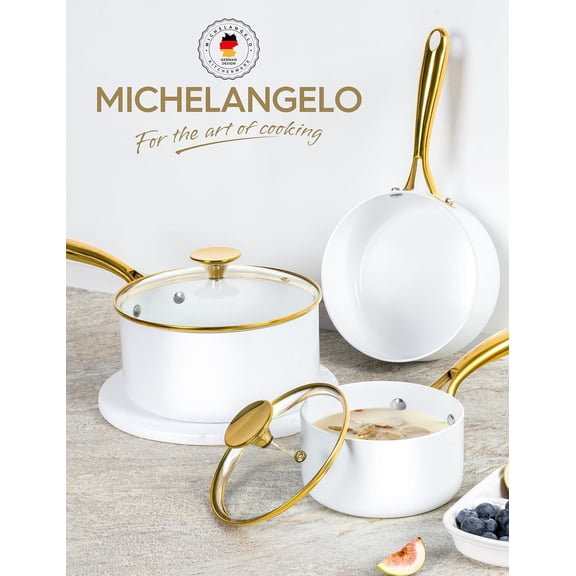 Sauce Pan with Lid, Nonstick Ceramic Saucepan Set-1Qt & 2Qt & 3Qt, Small Pots with Ergonomic Handle, Sauce Pans Sets Oven Safe, White