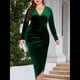thumbnail image 4 of Vestido Ajustado de Terciopelo de Larga para Mujer, Elegante, Fruncido, Cruzado, con Escote en V Profundo, para Fiesta y Cóctel Verde 4XL, 4 of 9