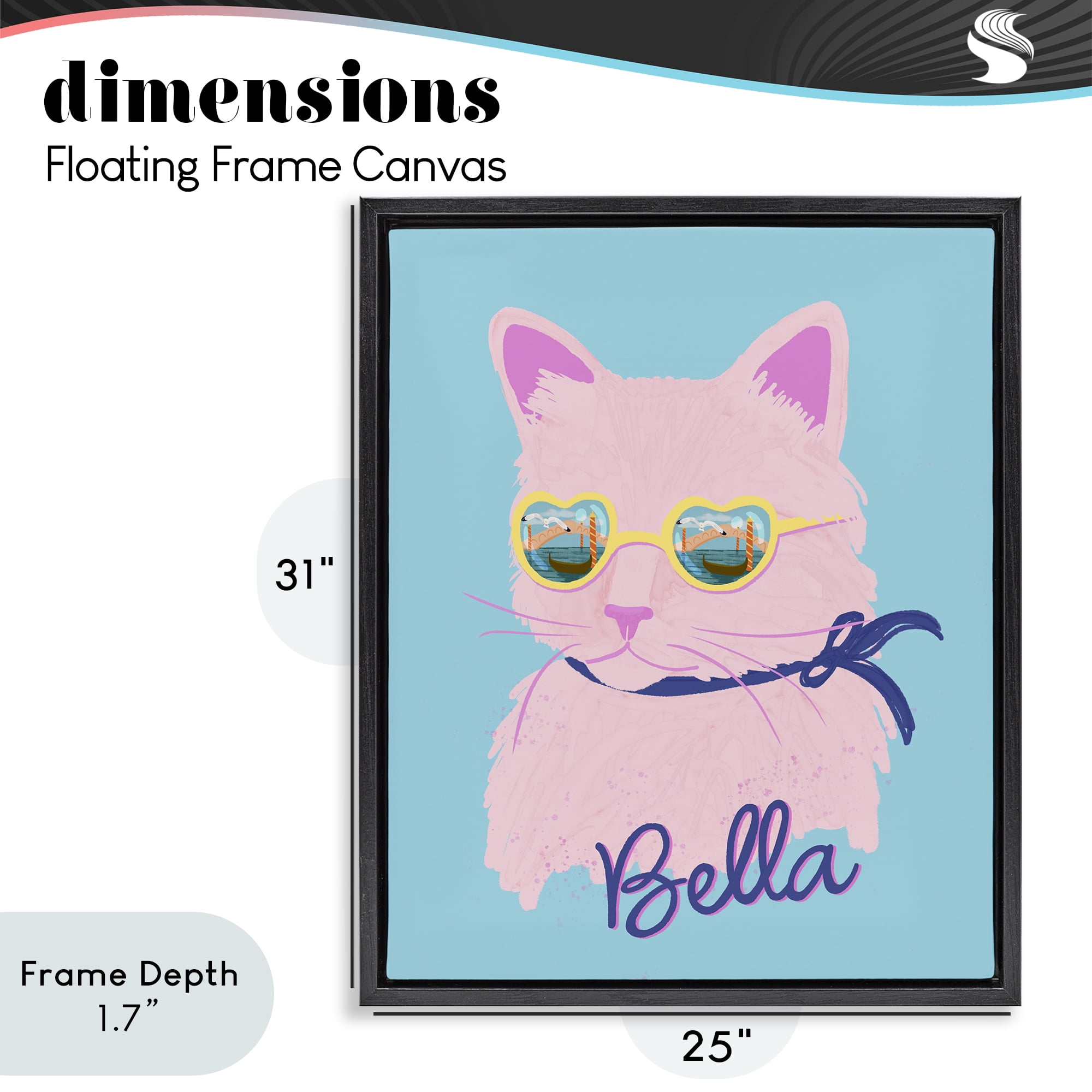 Stupell Industries Cool Cat Bella Black Framed Floater Canvas Wall Art, design by Steffanie Pisula