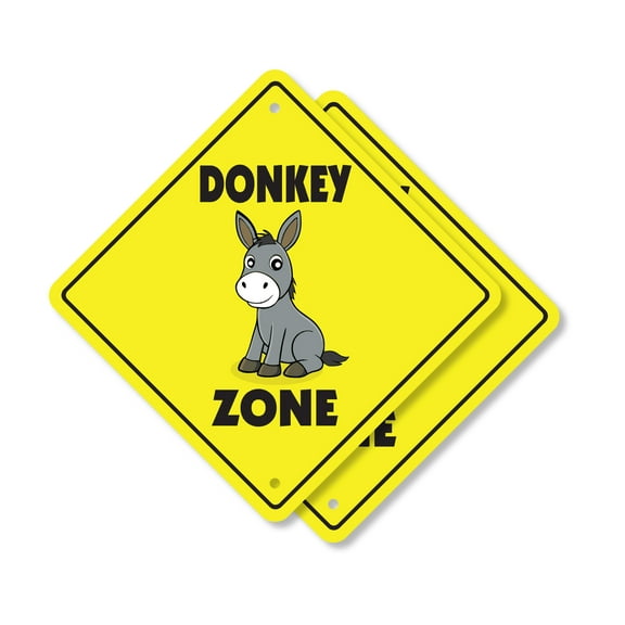 Donkey (2 Pack) Plastic Crossing Sign - 10 Inch X 10 Inch Xing Sign Gift Farm Animal Work Pack Cute Funny Rustic Nature Decor Companion Loyal Tough