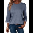 thumbnail image 1 of Camisas de Mujer, Camisetas de Moda con Mangas 3/4, Lindas Blusas Casuales de Cuello Redondo, Blusas Básicas Azul L, 1 of 6