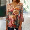 thumbnail image 2 of bnaln Womens Shirts and Blouses 3/4 Length Sleeve Dressy Casual Blouse Summer T-Shirts V Neck Button Down Pleated Tshirts Boho Floral Tees Ladies Elegant Tunic Tops Spring Clothes, 2 of 4