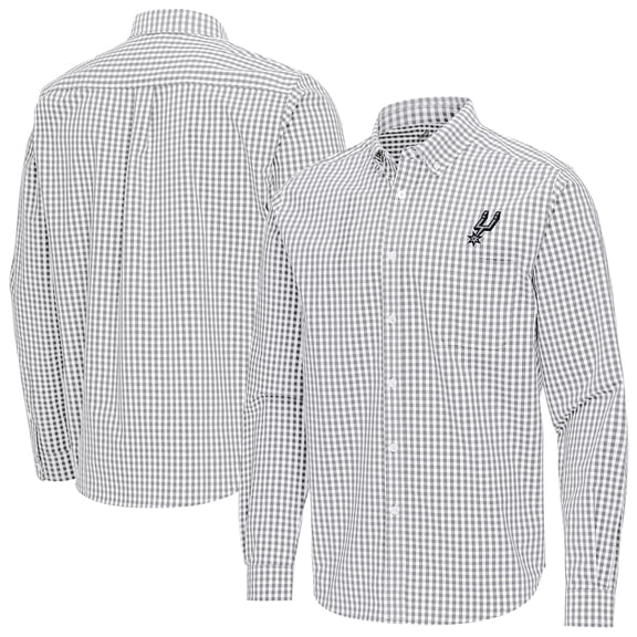 Men's Antigua Gray San Antonio Spurs Ellis Woven Tri-Blend Button-Down Shirt