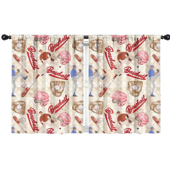 Blackout Kids Curtains,Beige Baseball Elements Pattern Childrens Insulated Curtains Set Of 2,Bedroom Essentials,Toddler Room Decor 42"x54"