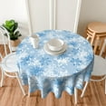 thumbnail image 3 of Christmas Snowflake Blue Round Tablecloth 60 Inch Blue and White New Year Decor Holiday Snow Winter Table Cloth Polyester Fabric Washable Table Cover for Home Kitchen Outdoor Party, 3 of 6