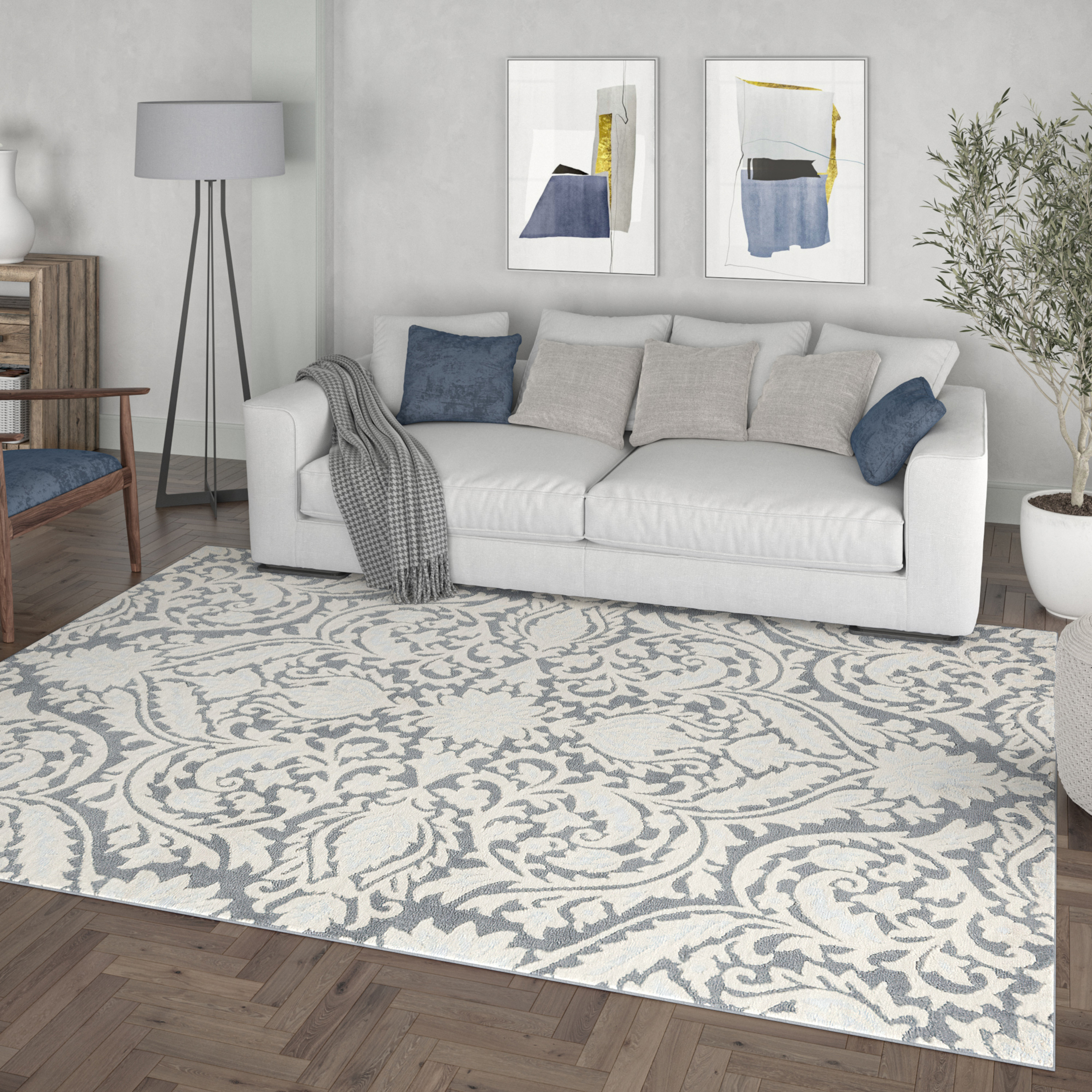 Madison Traditional 9' x 12' Gray Polypropylene Indoor Area Rug
