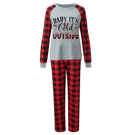 

Tangnade home pajamas Merry Christmas Plaid Printed Long Sleeve Loungewear Christmas Family Matching Pajamas Home Sleepwear Men Pajamas Gray M
