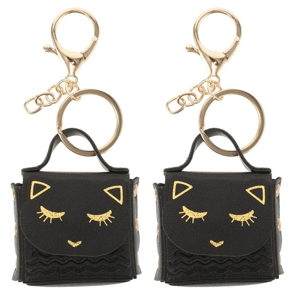 Soimiss Change Purse For Girls Keychain Attach To Bags Black PU 2Pcs