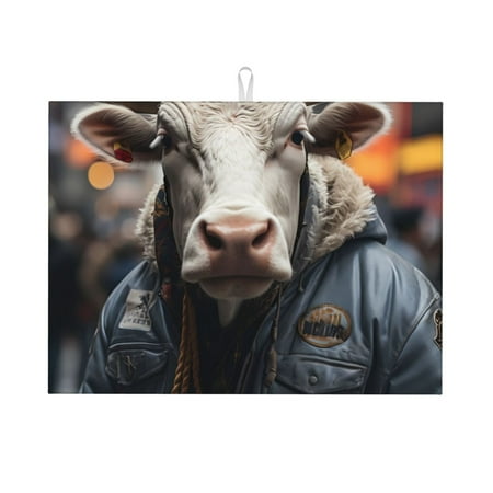 

Ocsxa Surrealist Cow Dish Drying Mat for Kitchen Counter Coffee Bar Coffee Station Accessories Absorbent Coffee Mat Kitchen Drying Mat Easy Clean 18x24 Inch