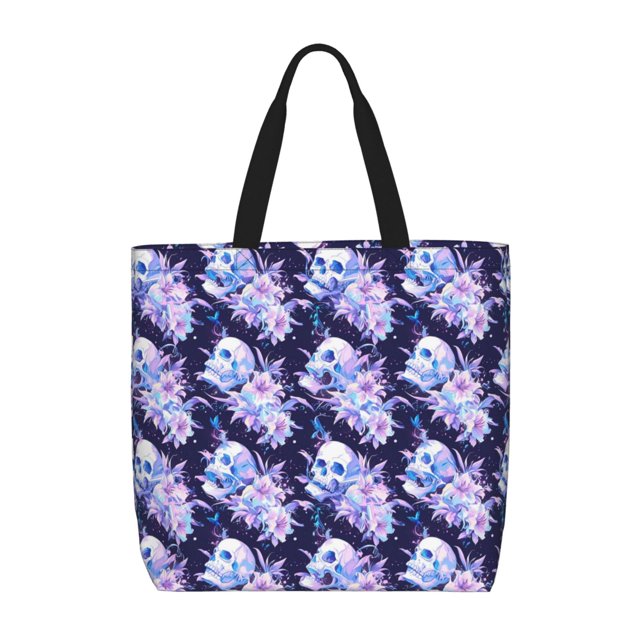 Disketp blue starry sky Skull flower Bolsa Tote de Lona para Mujer, Bolso de Hombro y Cruzado con Cierre de Cremallera