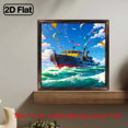 thumbnail image 5 of 12*12 inch wooden frame painting - Dynamic colorful kite fishing boat with waves. It can be used as a home decoration item or as a wonderful gift., 5 of 7