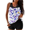 thumbnail image 2 of Women's Tankini Swimsuit Scoop Neck Solid Blue Loose Flowy Top with Boyshorts High Waisted Loose Fit Adjustable Strap Beach Bathing Suit, 2 of 4