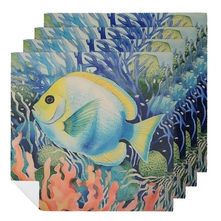 

YANMS Corals Seaweed Fish Cloth Napkins Polyester Party Dinner Decoration Washable Napkins Gift Set of 6 6 PCS