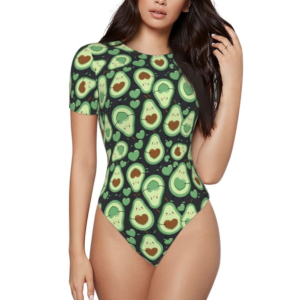 Balery Avocado Heart Body de cuello redondo de manga corta para mujer Tops de manga corta Tops básicos-Large