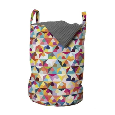 Geometric Laundry Bag, Agular Triangle Pattern Polygons in Rainbow Colors Ornate Illustration, Hamper Basket with Handles Drawstring Closure for Laundromats, 13" x 19", Multicolor, by Ambesonne