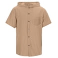 thumbnail image 4 of Tigivemen Short Sleeve T Shirts for Boys with Pockets Casual Henley Shirt Boys Solid Button Down Hoodie Shirts Khaki Size 7-8 Years, 4 of 5
