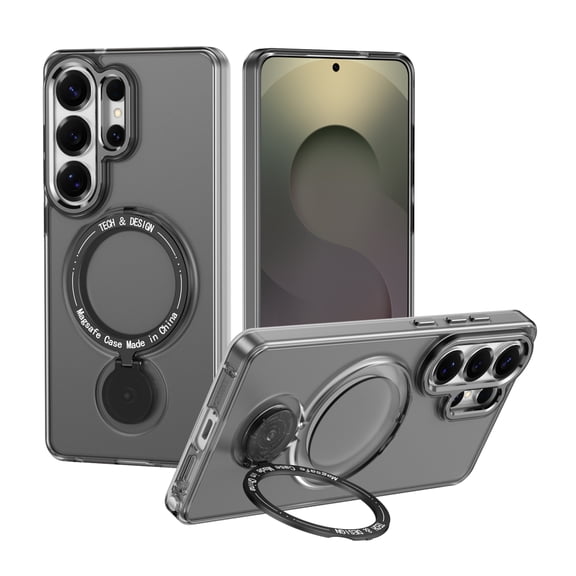 Magnetic Ring Stand Case for Samsung Galaxy S26 Ultra, 360° Rotatable Holder, Matte Translucent PC Back, Slim Shockproof Protective Cover, Anti-Scratch Lightweight Phone Case for Women Men, Black