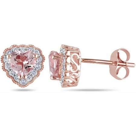 1 Carat T.G.W. Morganite and Diamond Accent 10kt Rose Gold Halo Heart Earrings