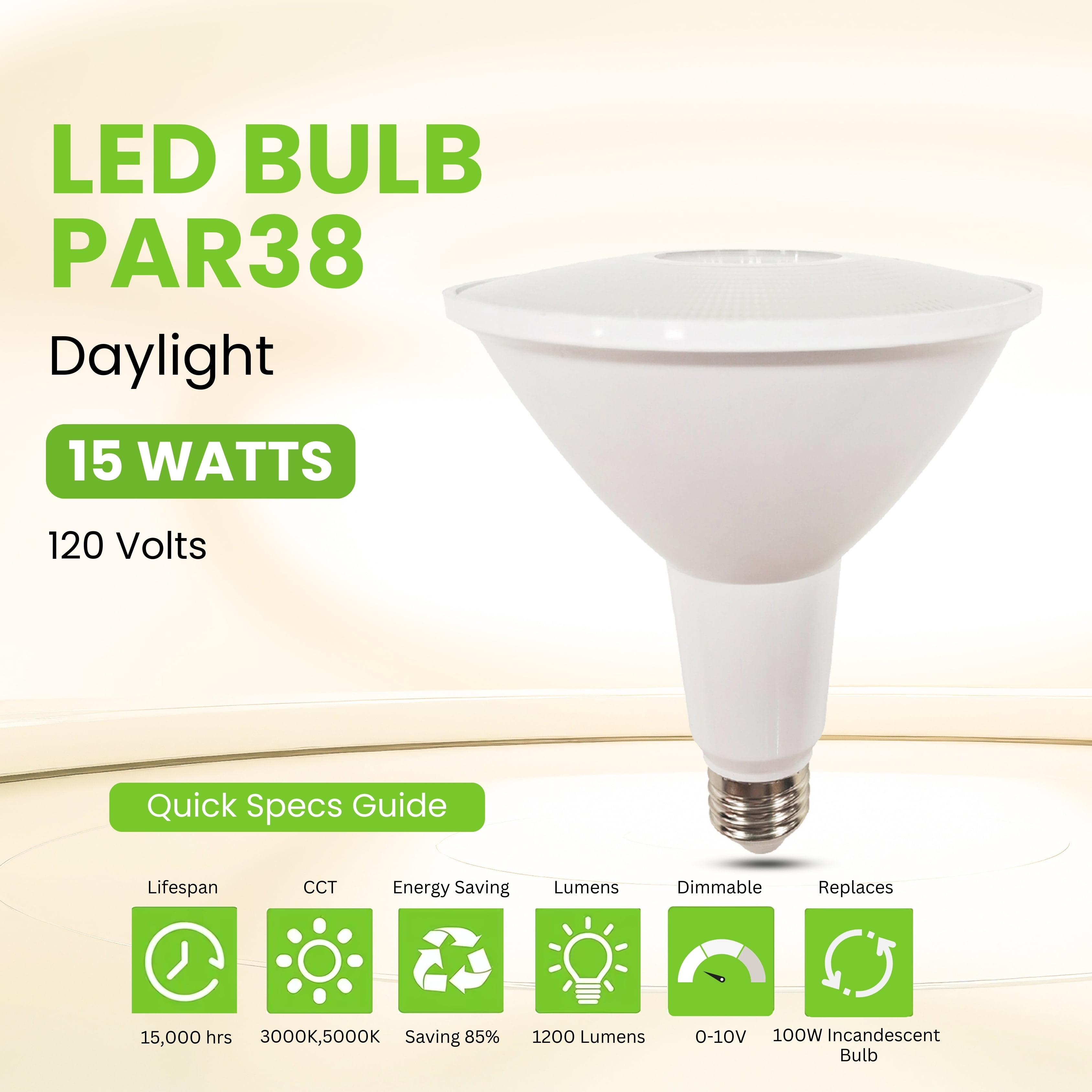 GREENLIGHTDEPOT PAR38 LED Outdoor Flood Light Bulbs, 120W Equivalent, 1200 Lumens, 3000K Bright White, 15W Dimmable, Indoor Outdoor Spotlight Bulb, Wet Rated, E26 Standard Base, UL Listed (24 Pack)