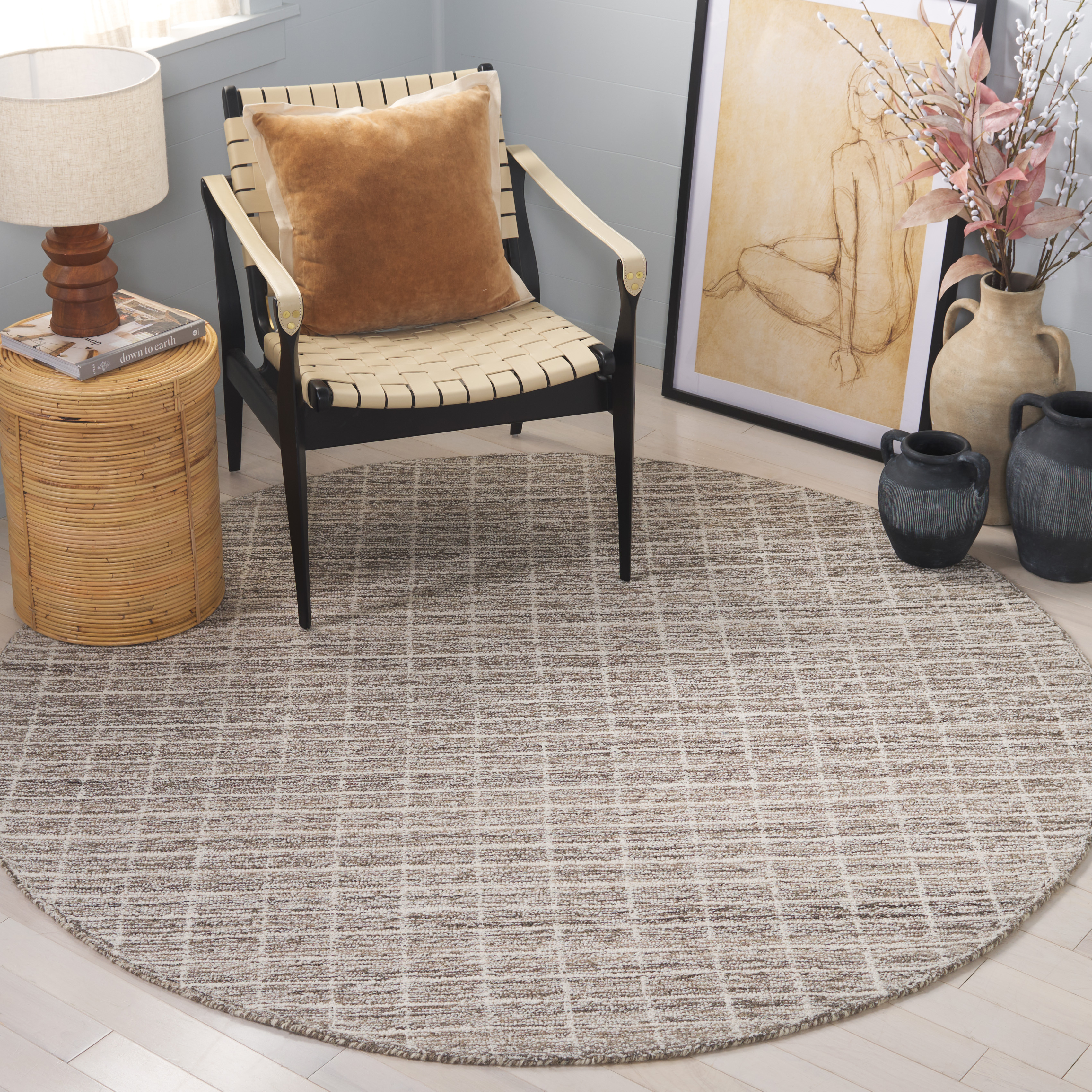 SAFAVIEH Ebony Garret Geometric Area Rug, Natural/Gray, 6' x 6' Round