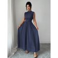 thumbnail image 6 of Navy Blue Womens Sleeveless High Neck Chiffon A-Line Maxi Dress With Criss-Cross Waist Tie, 6 of 8