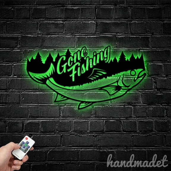 Handmadetneonsign Custom Bass Fishing Metal Wall Art LED Light, Custom Father Day Fishing